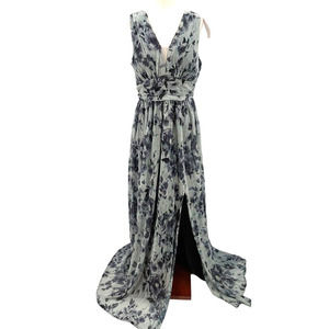 R&M Richards Black and Gray Floral Maxi Dress